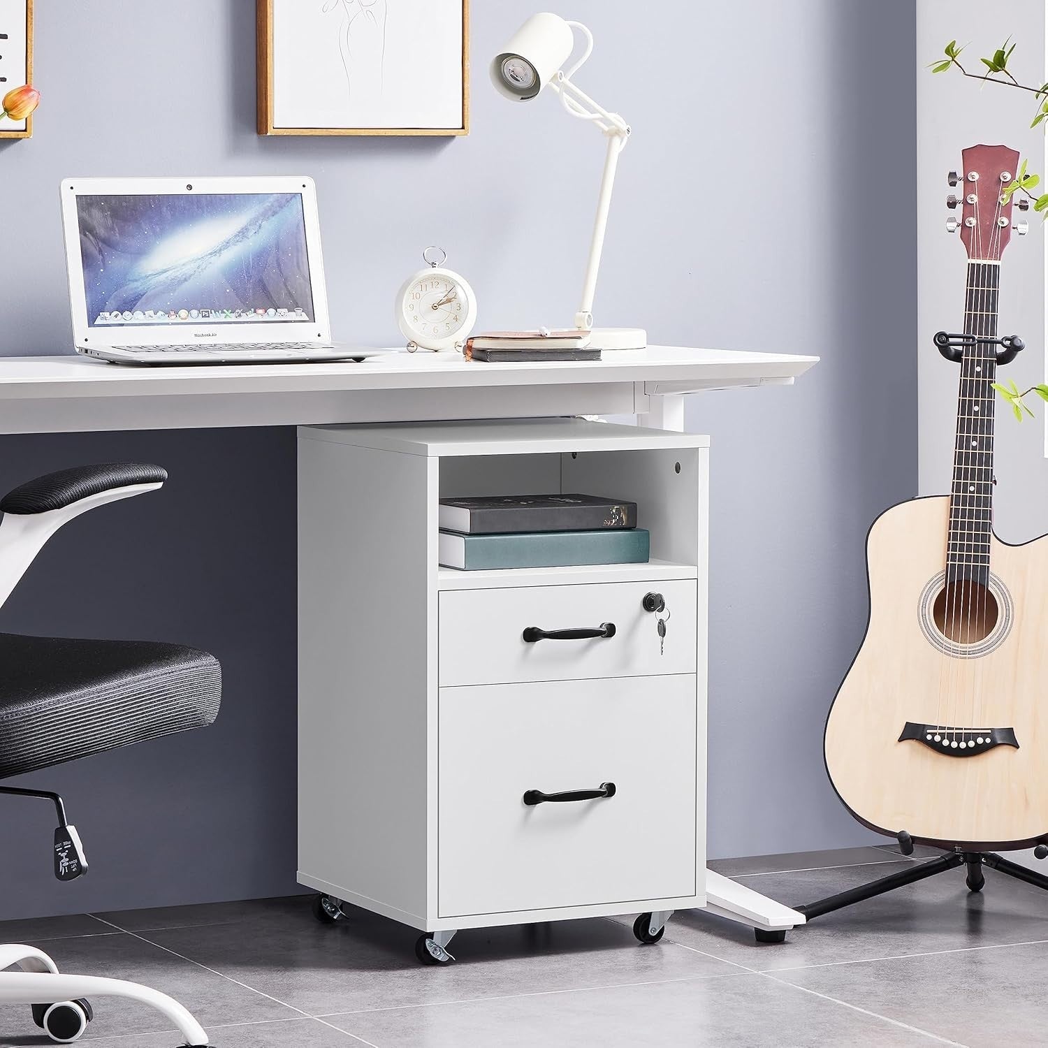 White Rolling File Cabinet 2 Drawer A4 Letter Printer Stand