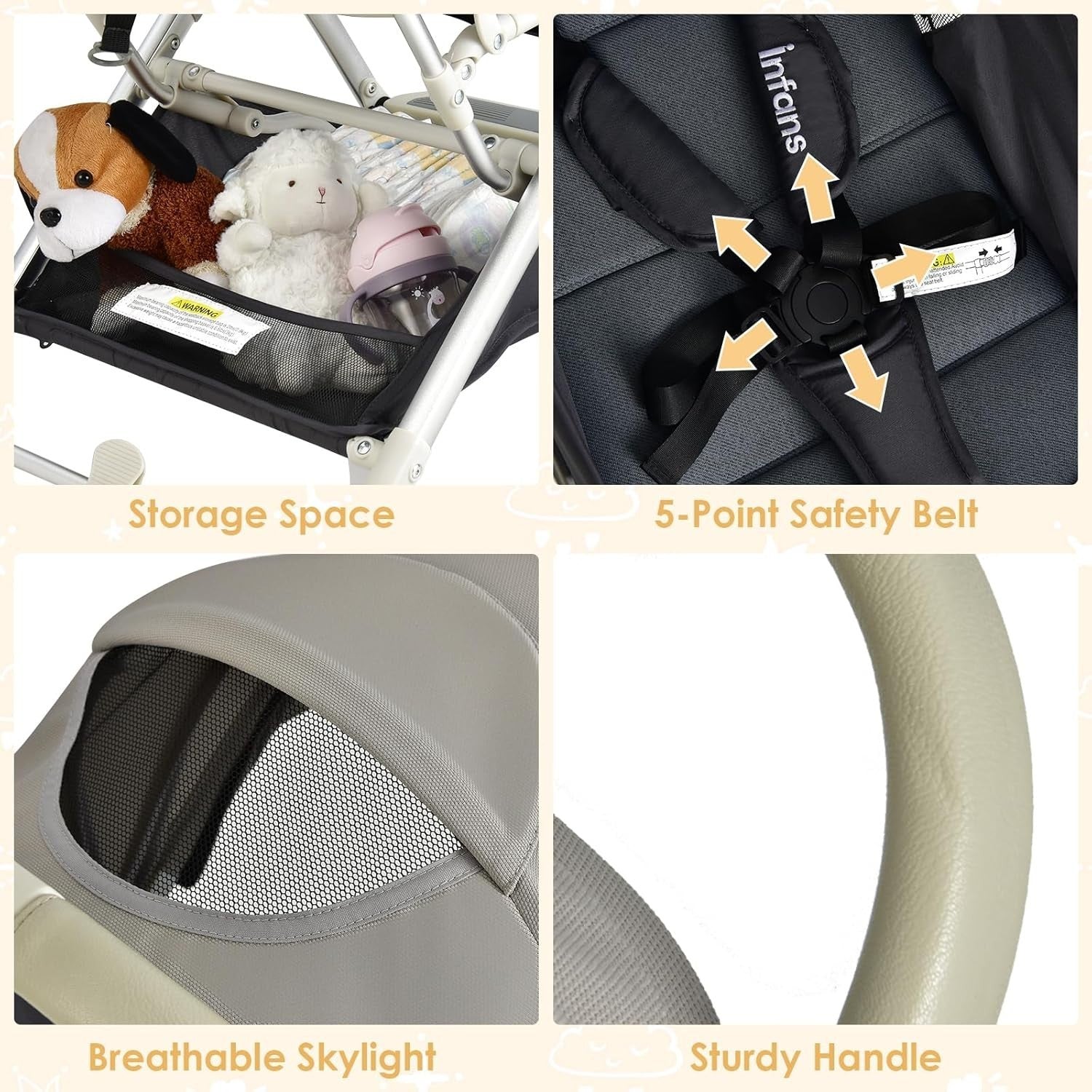 Lightweight Baby Stroller One Hand Fold Travel Buggy 5 Point Harness