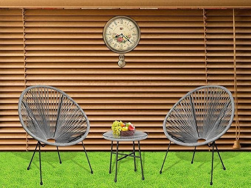 3pc Egg Chair Patio Set Grey Indoor Outdoor Bistro Furniture w/ Table