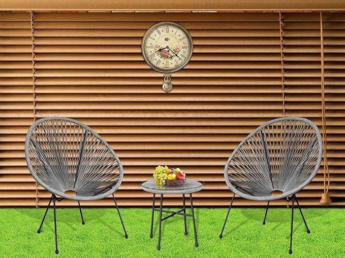 3pc Egg Chair Patio Set Grey Indoor Outdoor Bistro Furniture w/ Table