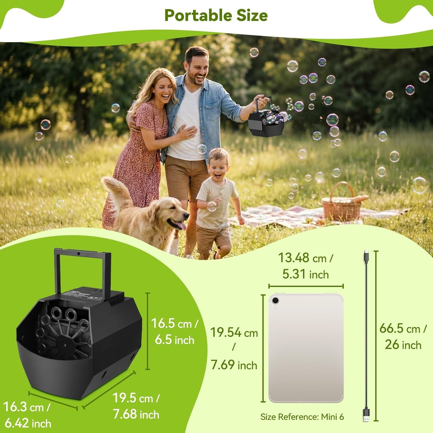 Bubble Machine 500ml Portable USB Battery Bubble Maker