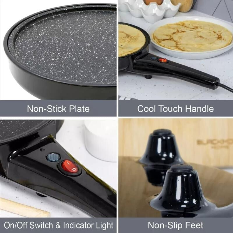 2-in-1 Popcorn & Crepe Maker 8" Non-Stick Hot Plate Quest Electric Snack Machine