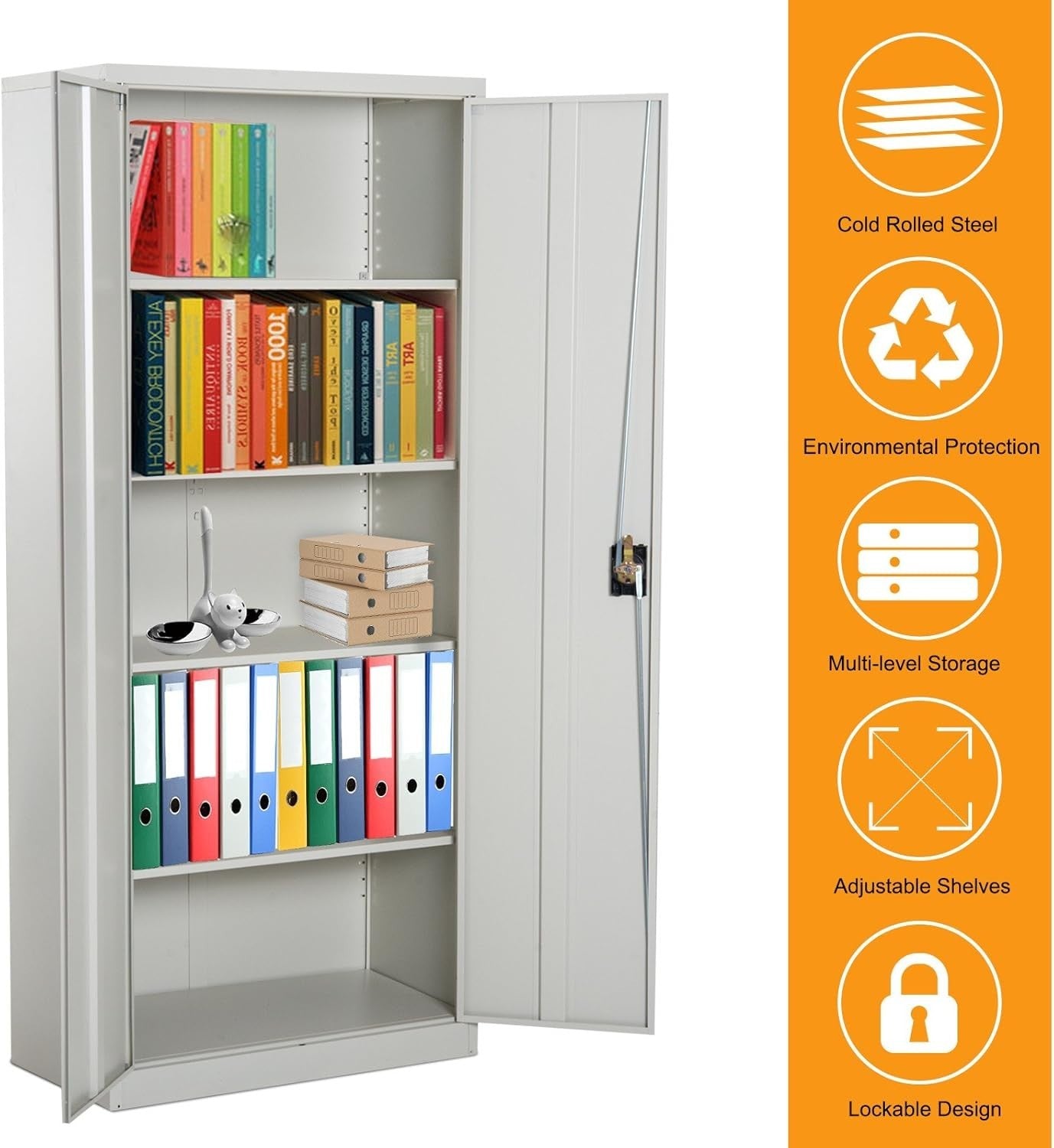 Cream Metal Filing Cabinet 2 Door Lockable Storage with Adjustable Shelf