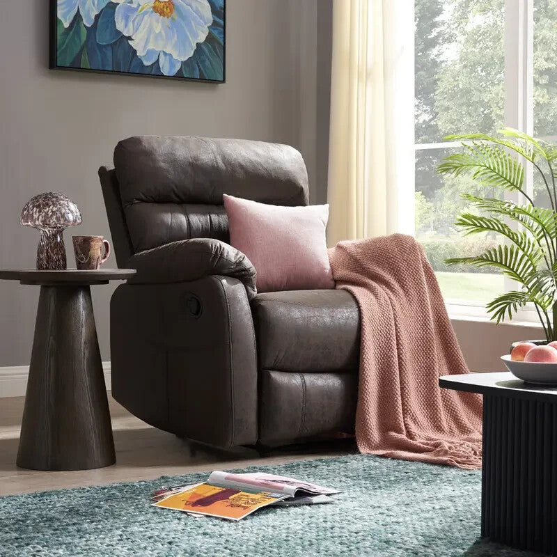 Brown Manual Recliner Armchair Air Leather Padded Sofa Chair Lounge