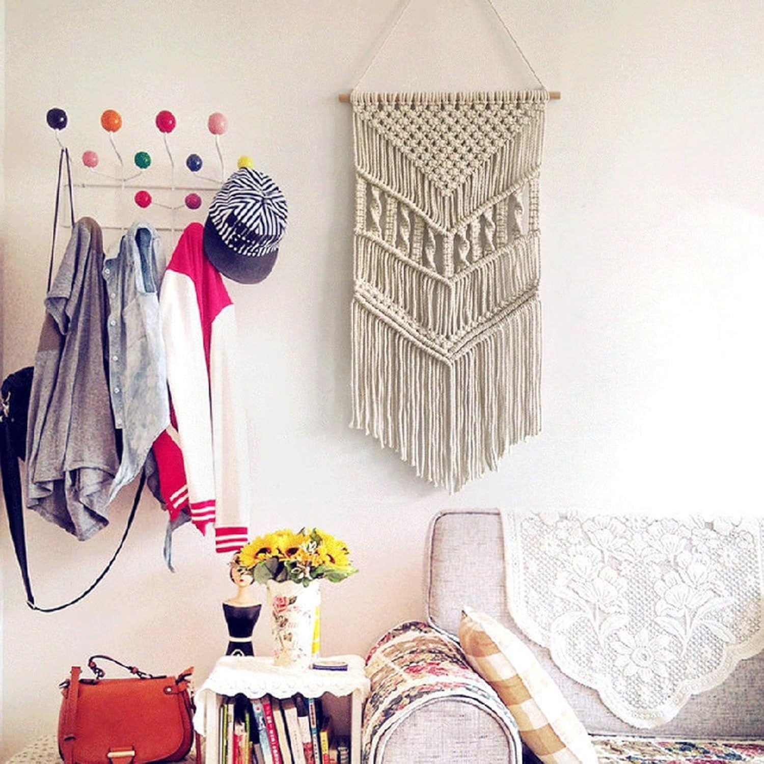 Boho Wall Decoration, Macrame Wall Hanging Tapestry with Tassels