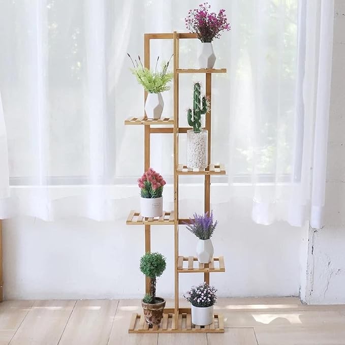 6 Tier Wooden Plant Stand 7 Pots Tall Indoor Outdoor Ladder Flower Shelf Rack