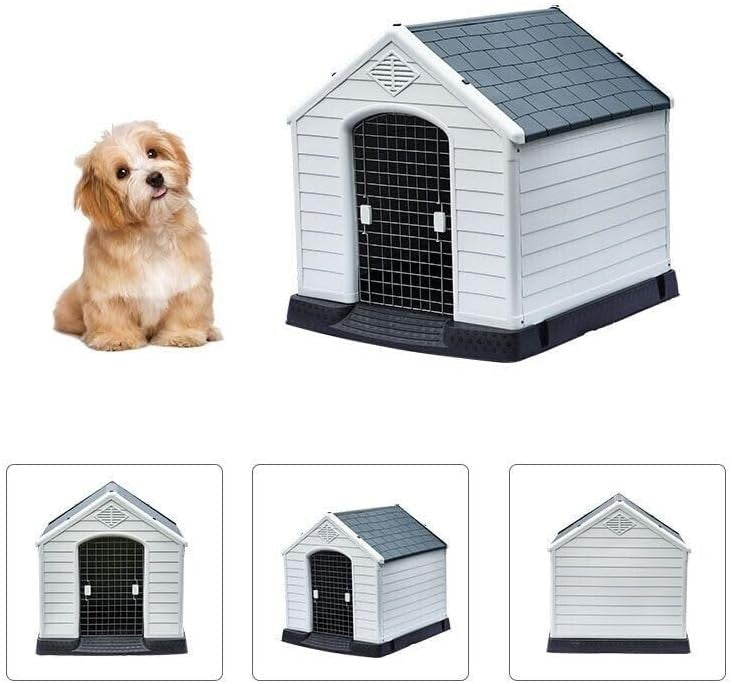 Weatherproof Plastic Dog Kennel | Indoor Outdoor Pet Shelter 72x66x71cm