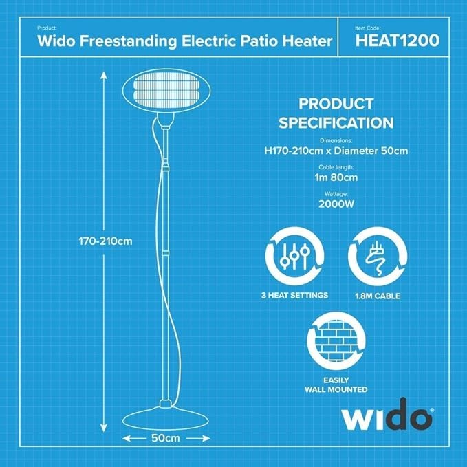 Outdoor Electric Patio Heater 210cm Adjustable Quartz Radiant Tower IPX4 Safe