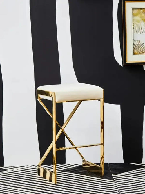 Ivory Gold Bar Stool Velvet Seat Modern Kitchen Island Counter Breakfast