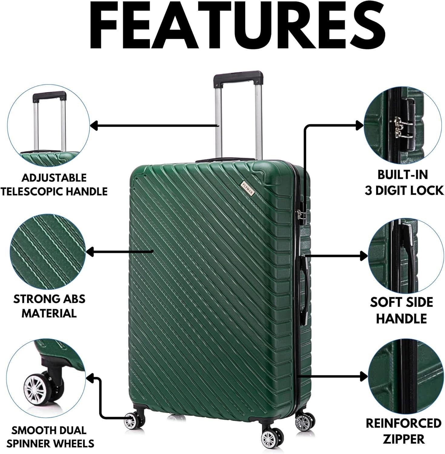 Medium Check In Suitcase 24in Lightweight ABS Spinner Wheels Lock