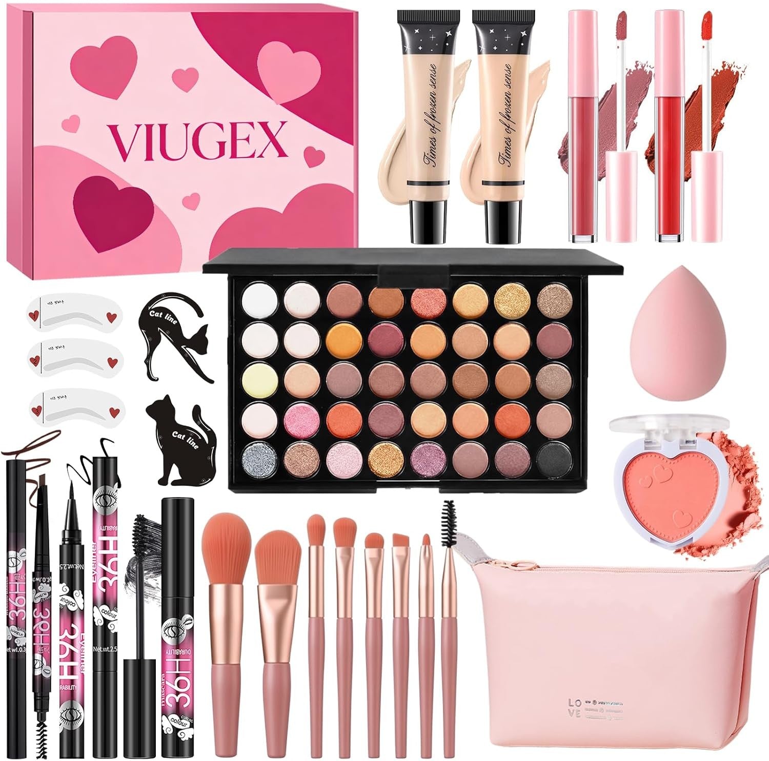 All In One Makeup Kit Gift Set 40 Colour Palette Brushes Bag