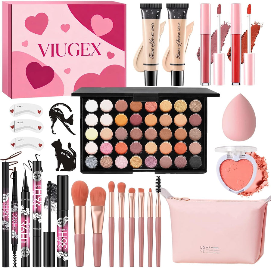 All In One Makeup Kit Gift Set 40 Colour Palette Brushes Bag