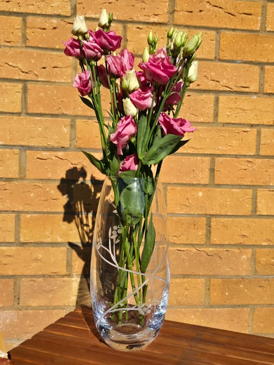 Crystal Glass Flower Vase Leaf Design 25cm Luxury Table Centrepiece
