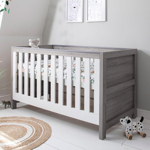 3in1 Wooden Baby Cot Bed Toddler Day Bed Adjustable Rails White/Grey Ash 140x70