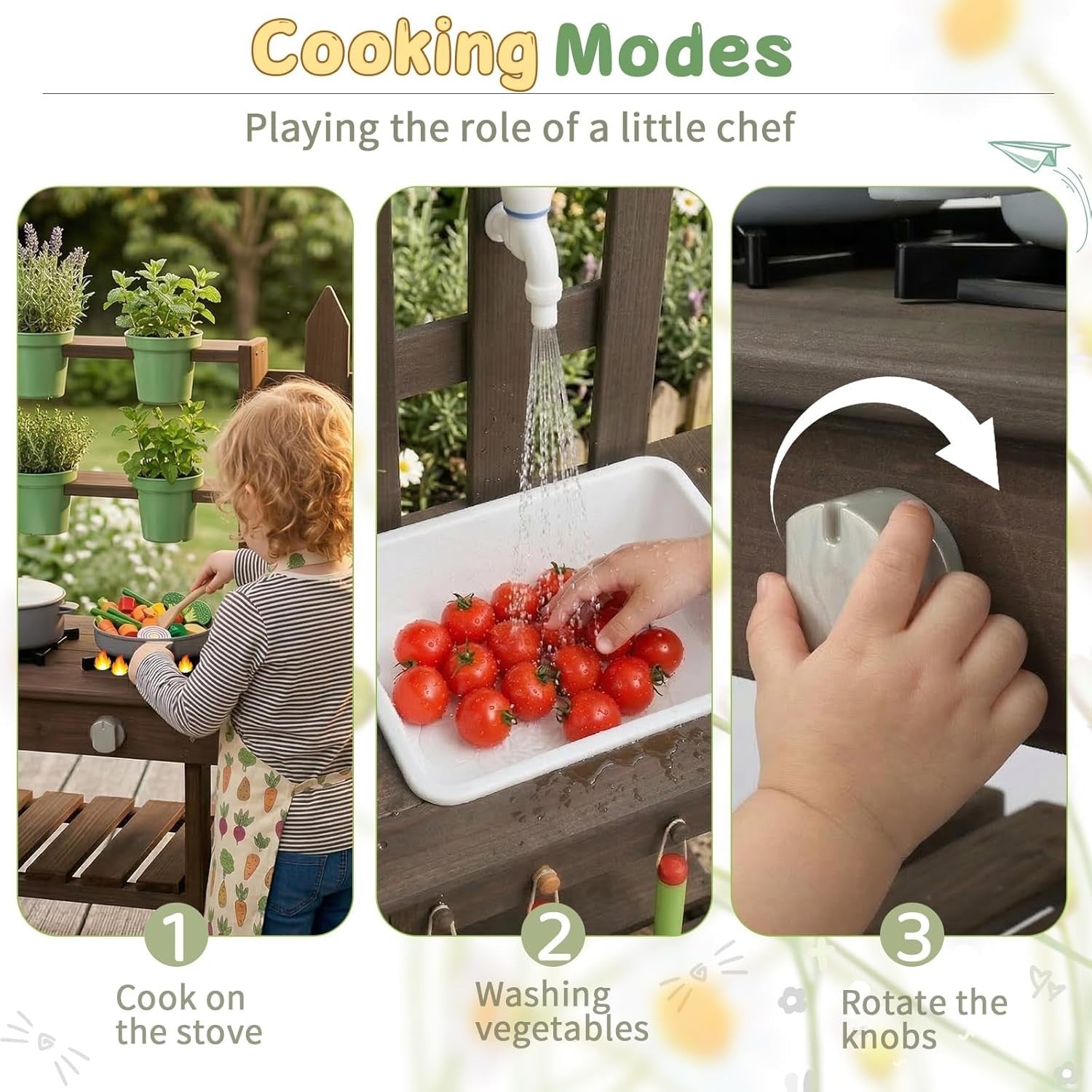 Outdoor Wooden Mud Kitchen Kids Garden Playset Sink Pots Toy