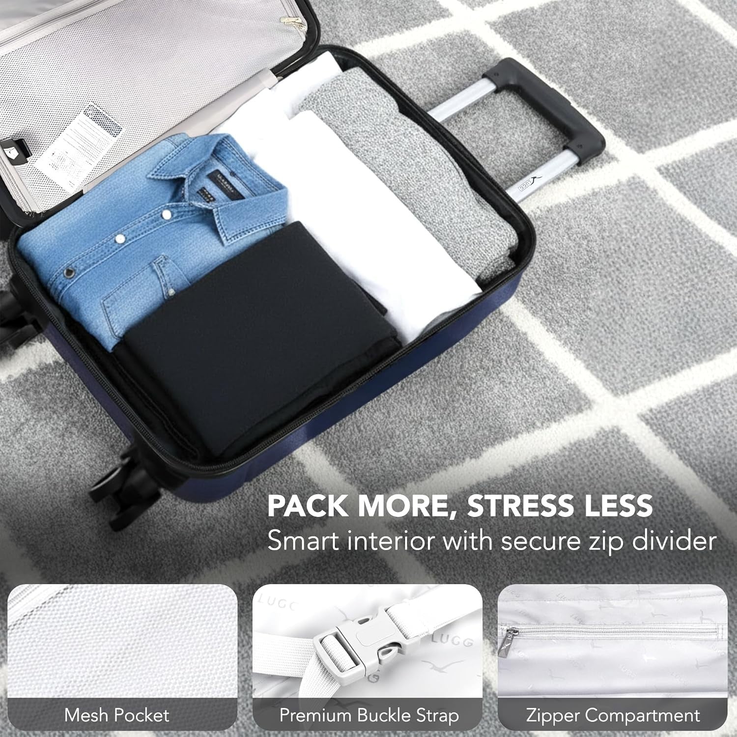 Underseat Cabin Suitcase 40cm ABS Hard Shell Spinner TSA Lock