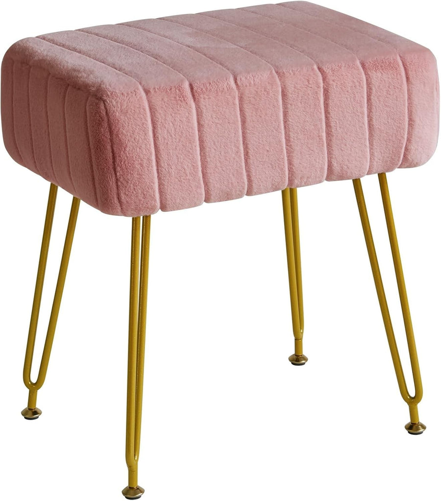 Pink Velvet Footrest Ottoman – Modern Vanity Stool with Gold Metal Legs