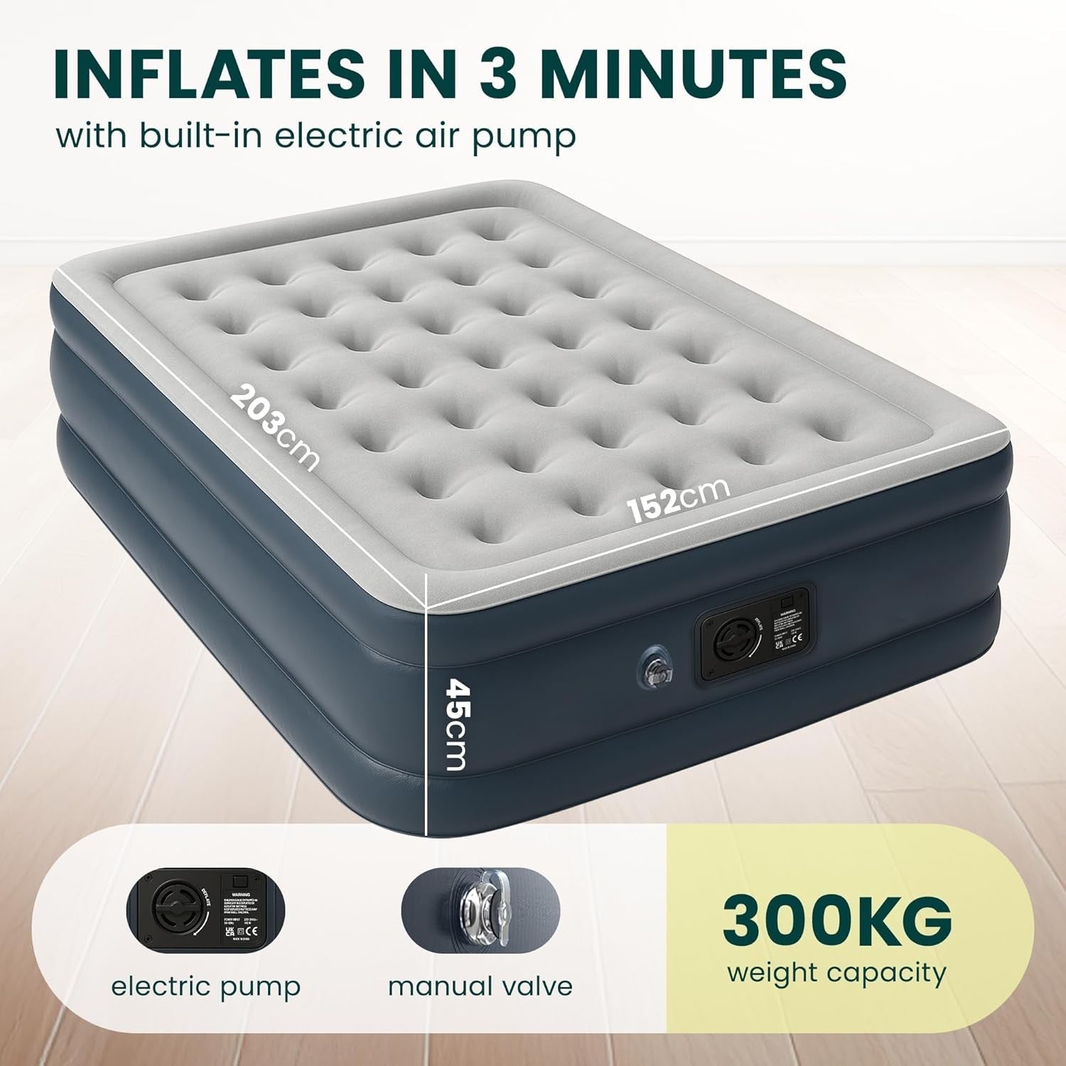 King Size Air Bed Built-In Electric Pump Raised Inflatable Black Mattress
