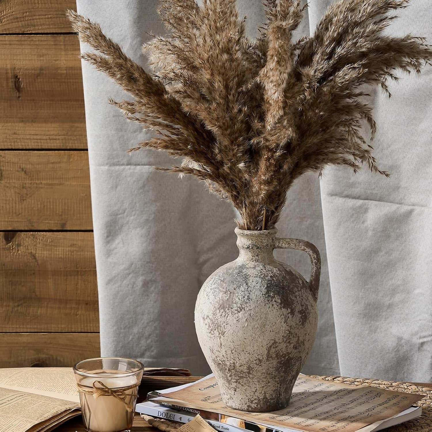 Rustic Ceramic Vase with Handle 8.25in Farmhouse Terracotta Decor
