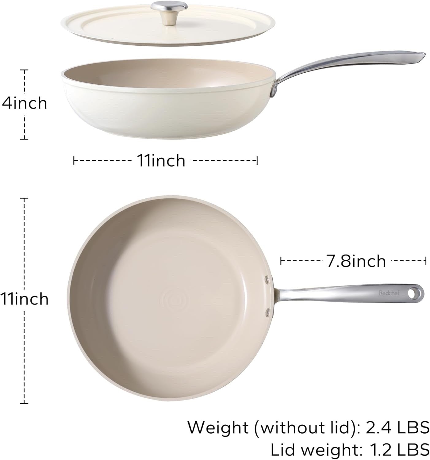 28cm Beige Ceramic Non Stick Frying Pan Saute Pan with Lid PTFE & PFAS PFOA Free