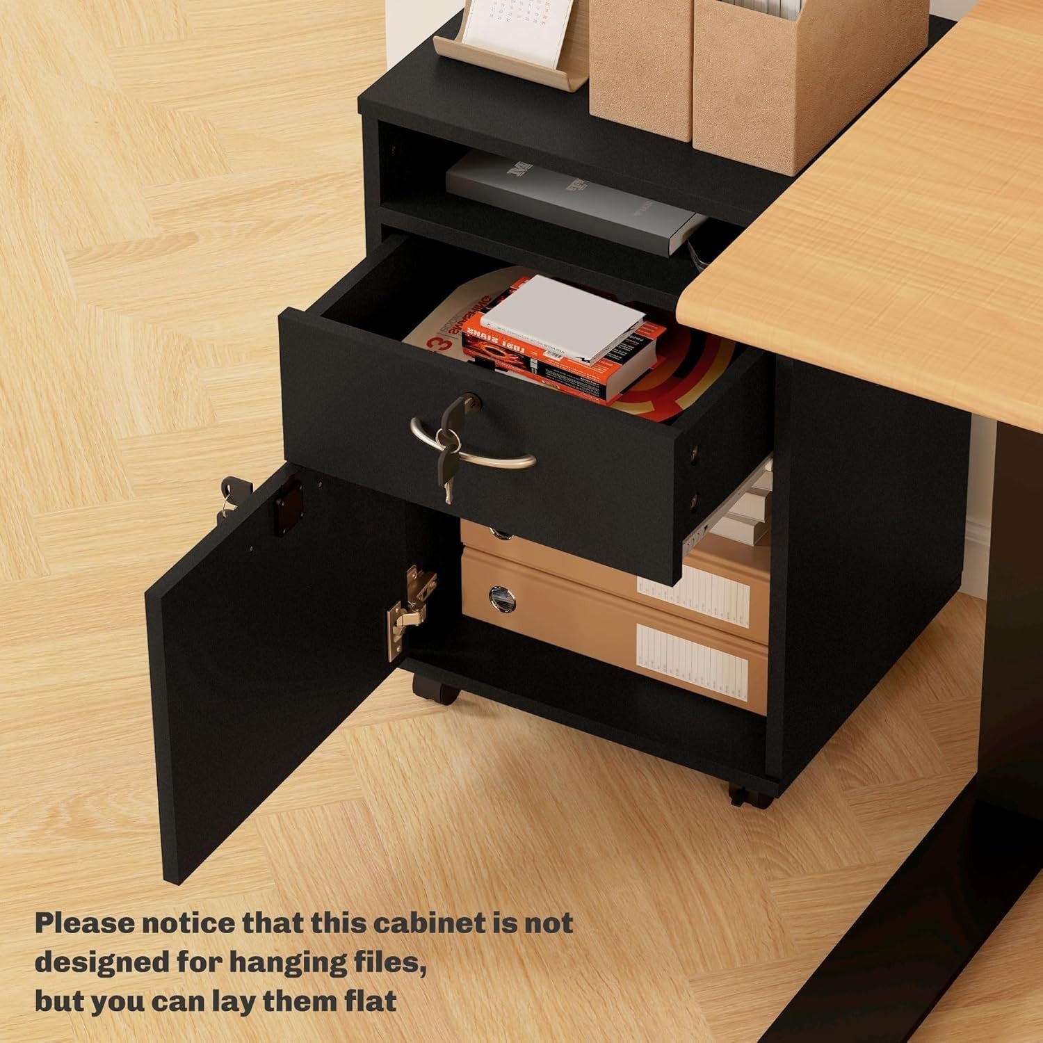 Black Mobile Filing Cabinet with Lockable Drawer & Wheels for Home Office