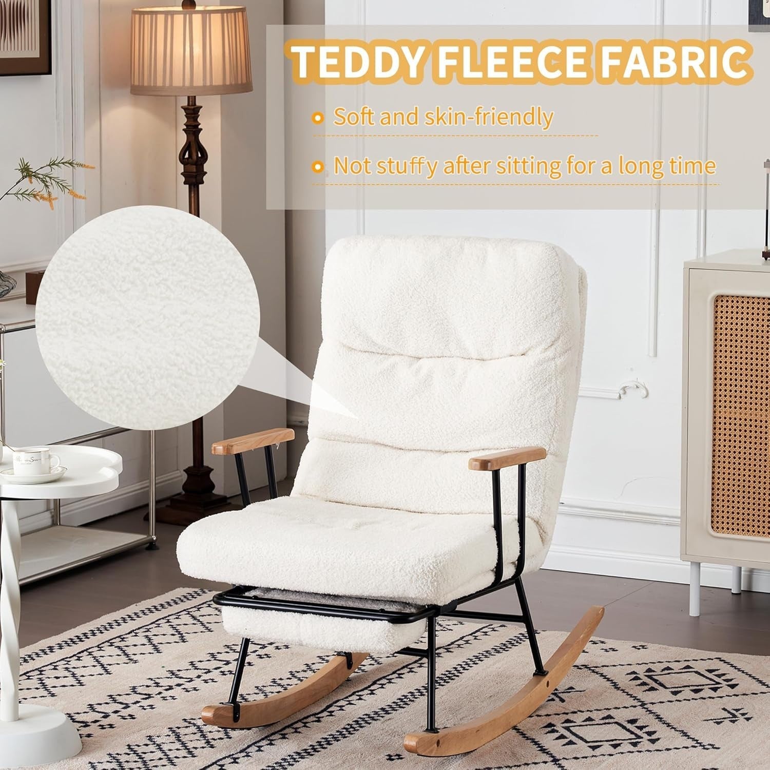 Tufted Fabric Recliner Rocking Chair with Footrest Adjustable Lounge Seat