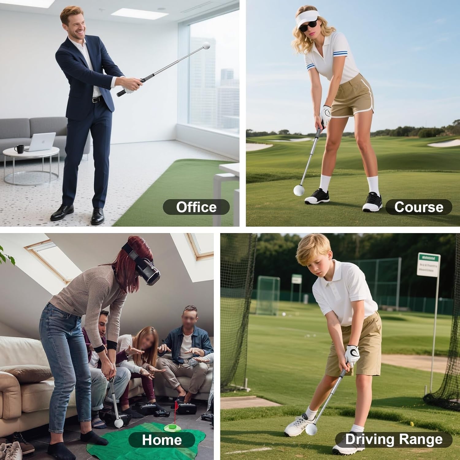 Retractable Golf Swing Trainer RH Click Stick Grip Aid