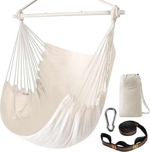 Hammock Chair Swing – Portable Collapsible Cotton Seat, Indoor/Outdoor, 1 Person
