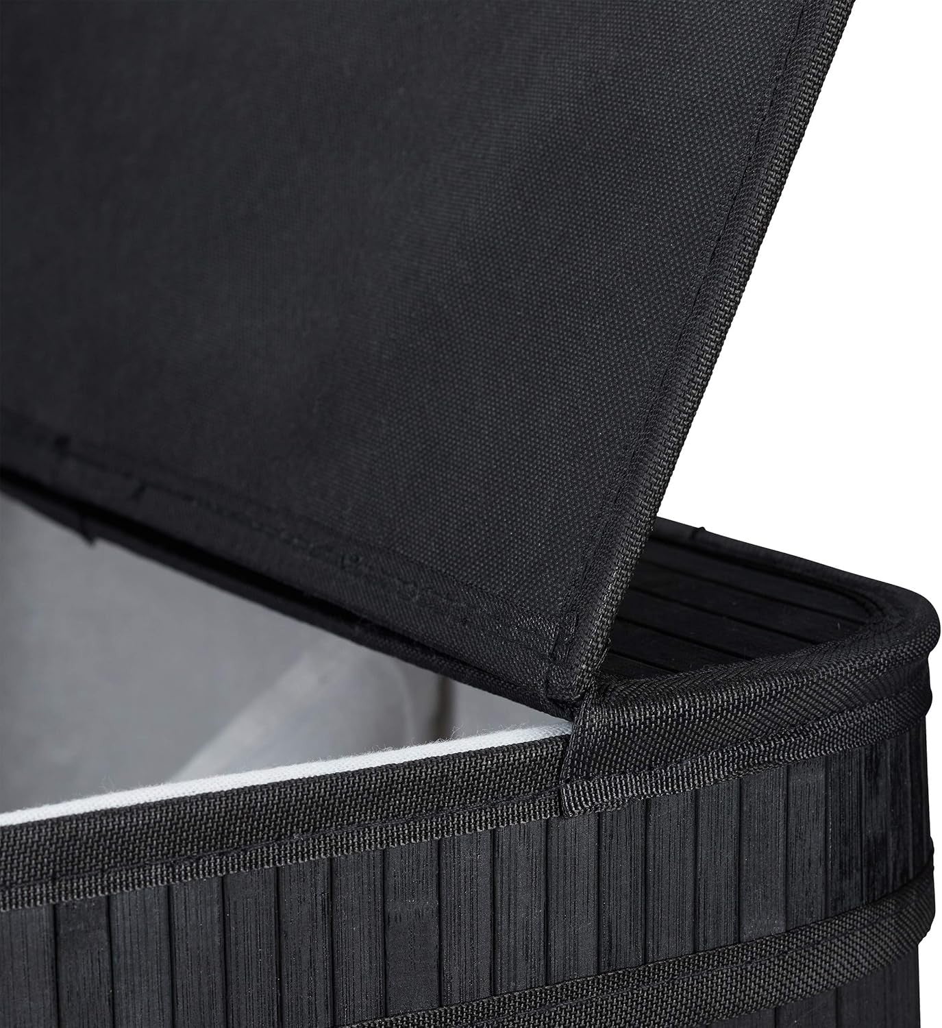 72L Black Bamboo Laundry Hamper With Lid 2-Section Ventilated Basket Large