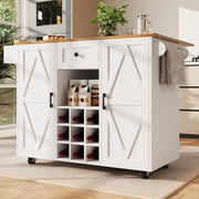 White Rolling Kitchen Island Foldable Table Cabinet 160cm