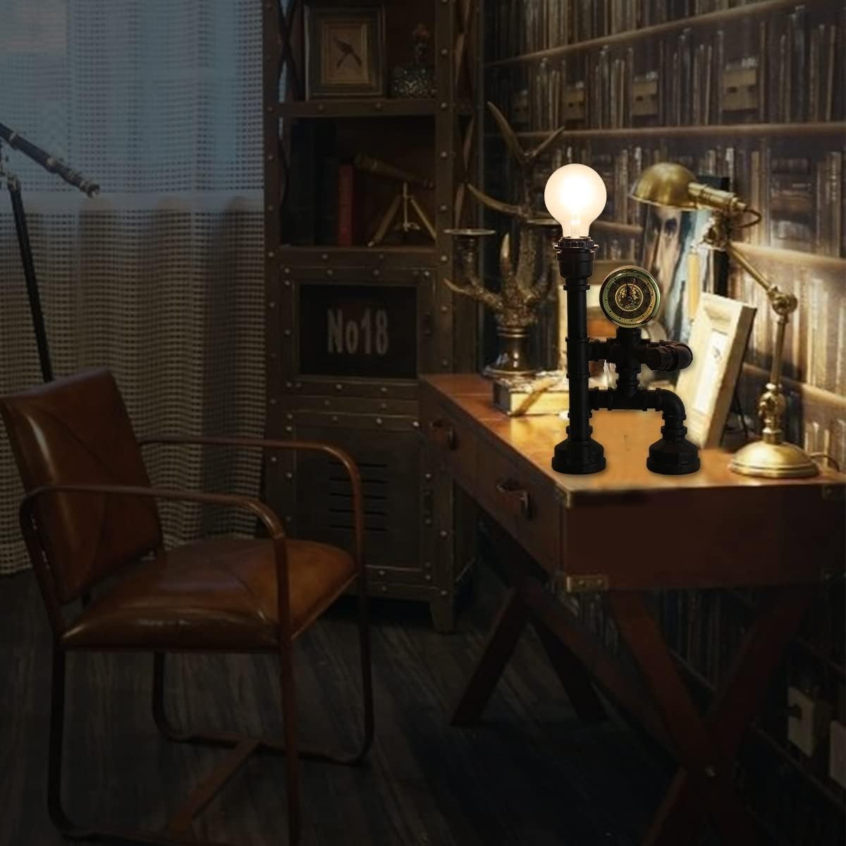Rustic Industrial Steampunk Table Lamp Vintage Water Pipe Desk Light