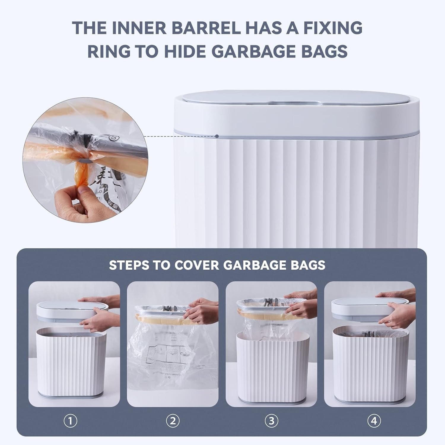 9.5L Touchless Bathroom Bin Motion Sensor Slim White Grey