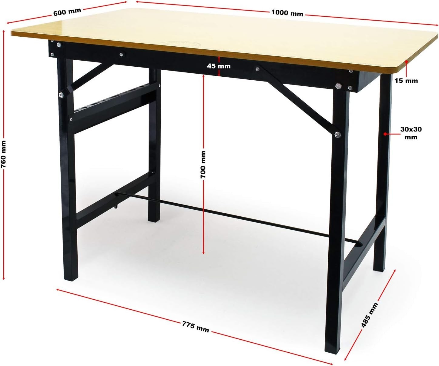 Foldable Work Table 100x60cm MDF Steel Bench 150kg Ruler Protractor Portable