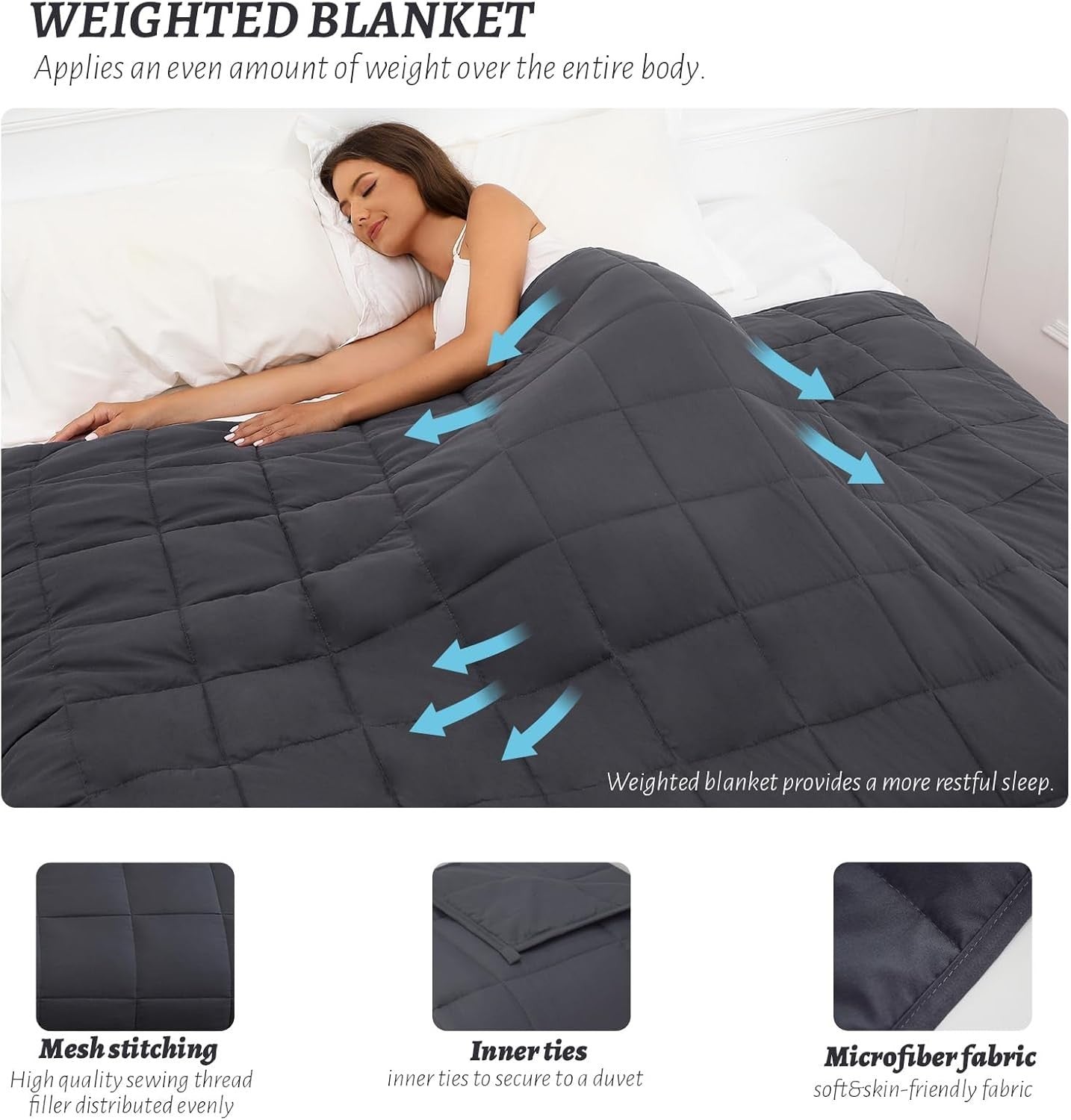 15lb Weighted Blanket Queen 60x80 Dark Grey Cozy Sleep Comfort