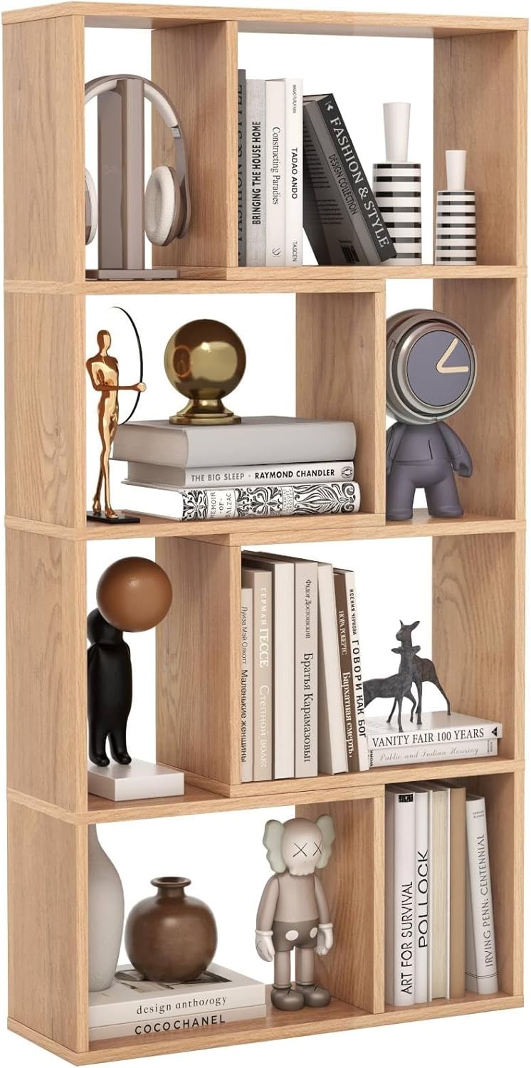 5-Tier White Geometric Bookcase Tall 8-Cube Storage Shelf for Home Office