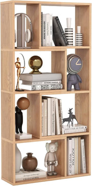 5-Tier White Geometric Bookcase Tall 8-Cube Storage Shelf for Home Office