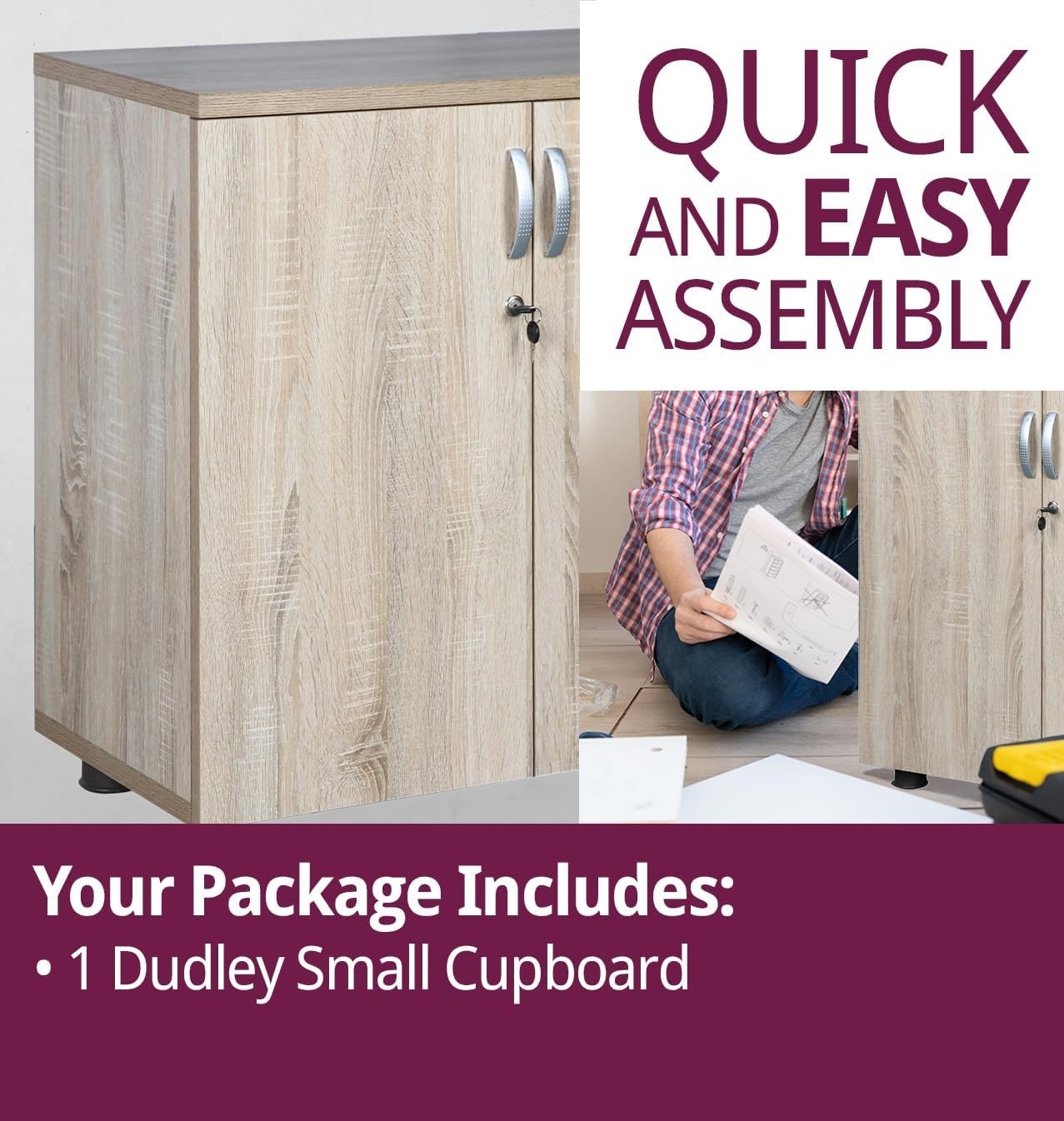 Oak Effect Lockable Office Cupboard Storage Cabinet with Shelf