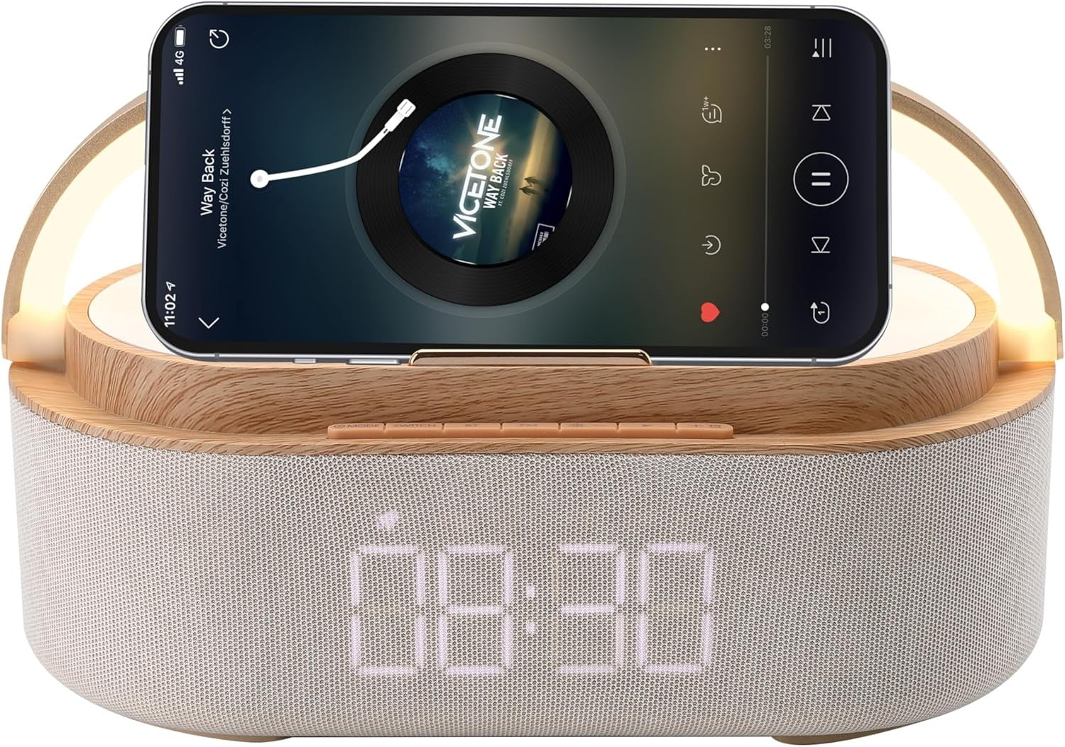 Wireless Charging Alarm Clock Bluetooth Speaker Bedside Light Up Dock
