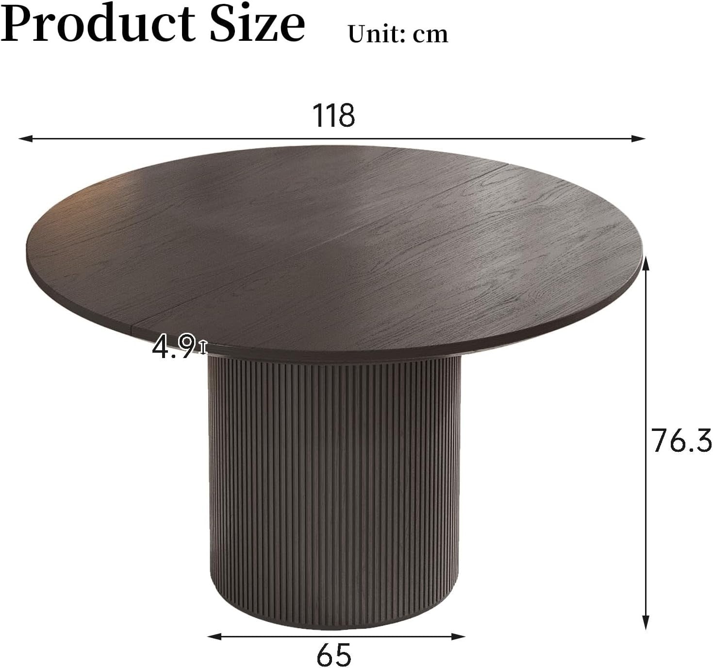 Round Dining Table Dark Grey Modern 118cm Table for 4–6 People, Kitchen & Office