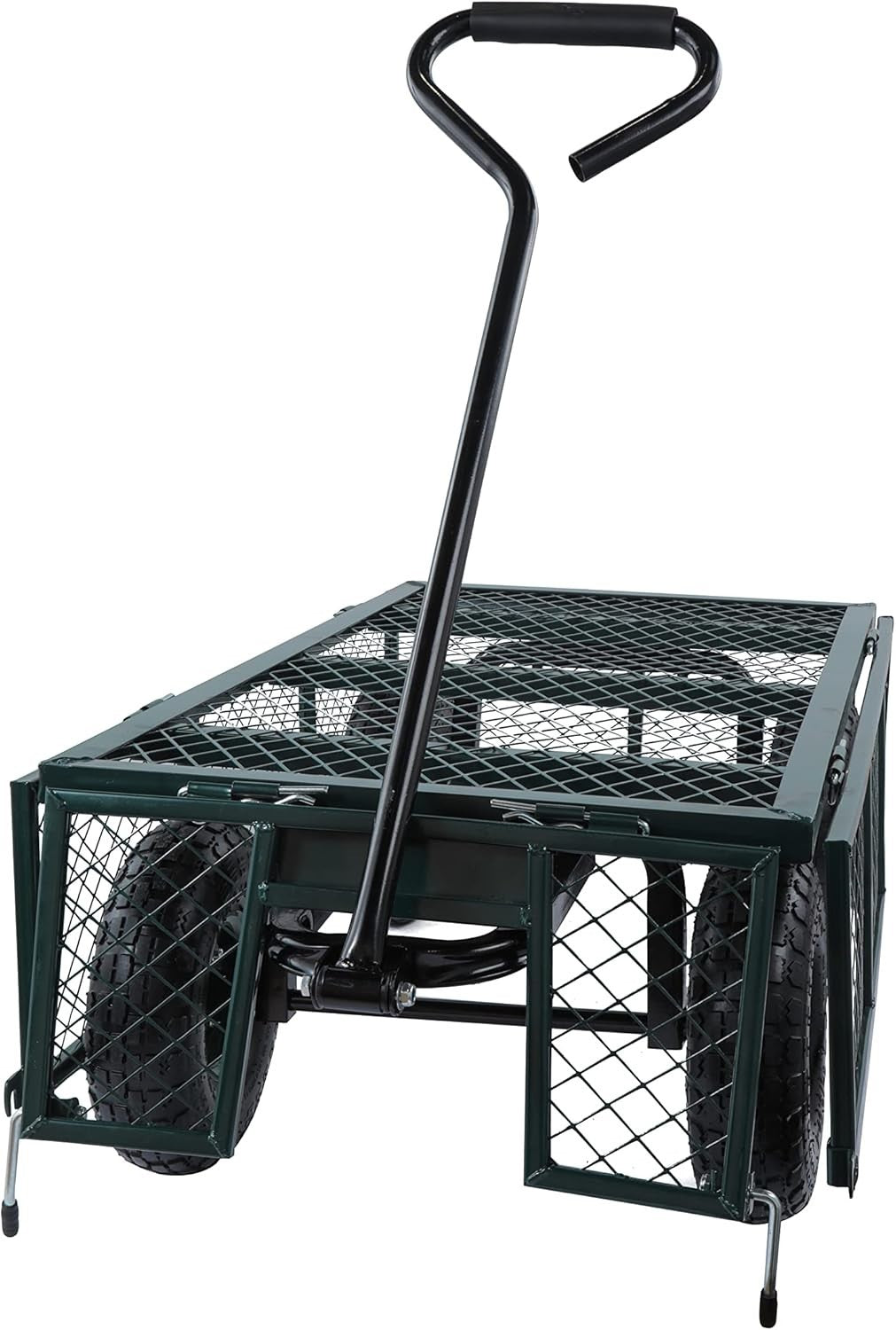 Heavy Duty Steel Garden Cart Trolley 350kg Mesh Wagon w/ Folding Sides & Tyres