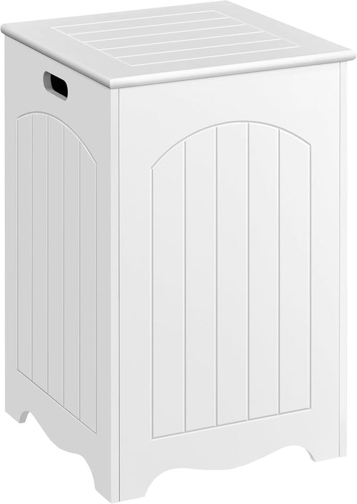 White Wooden Laundry Hamper with Lid Bathroom Clothes Bin 40x40x61cm Storage