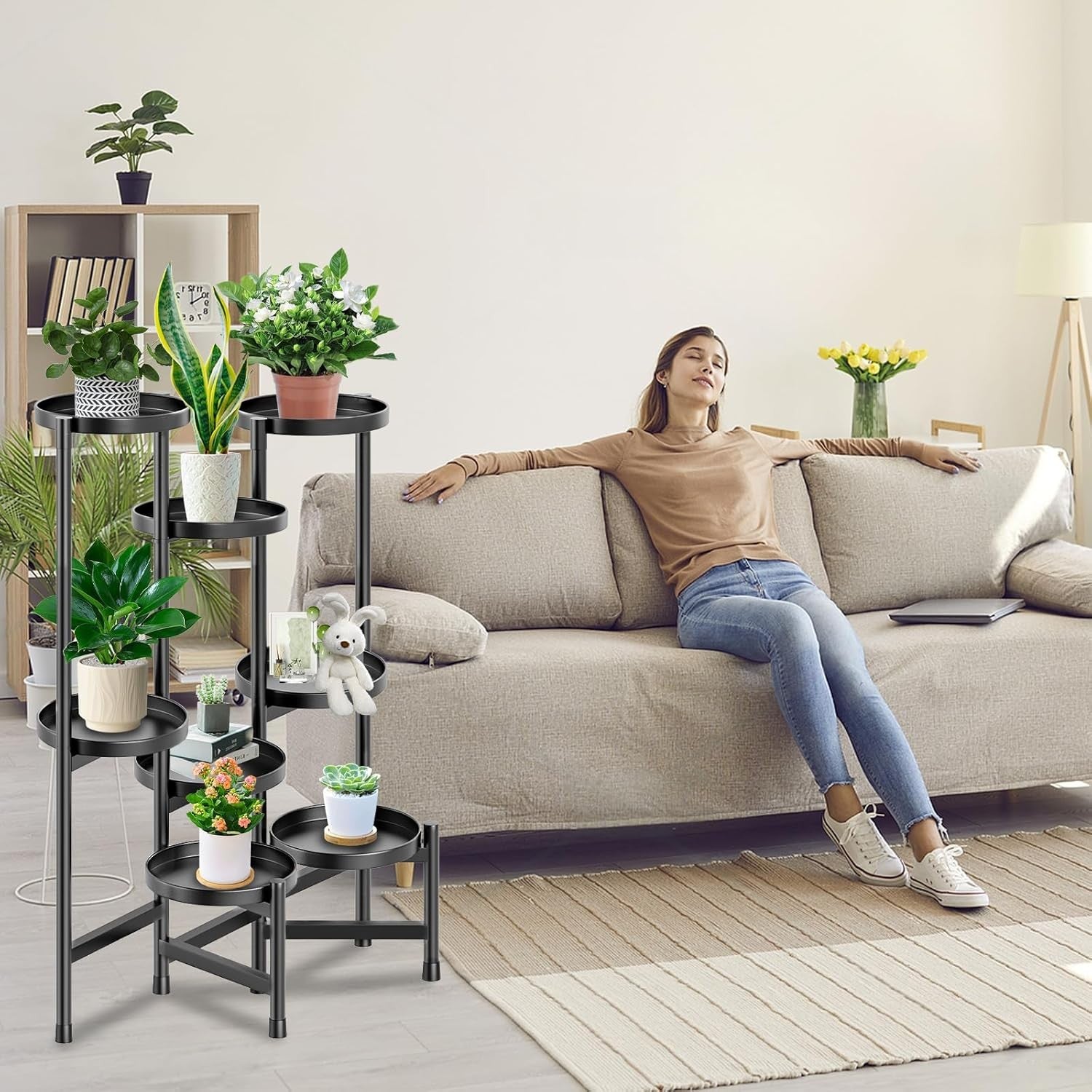 8 Tier Black Metal Plant Stand | Indoor Outdoor Flower Pot Display Rack