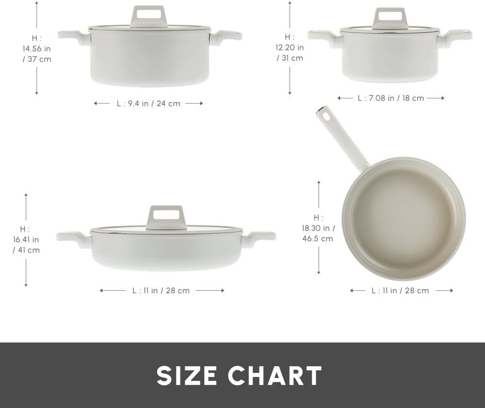 7Pcs White Ceramic Induction Cookware Set with Lids, Non Stick, Dishwasher Safe