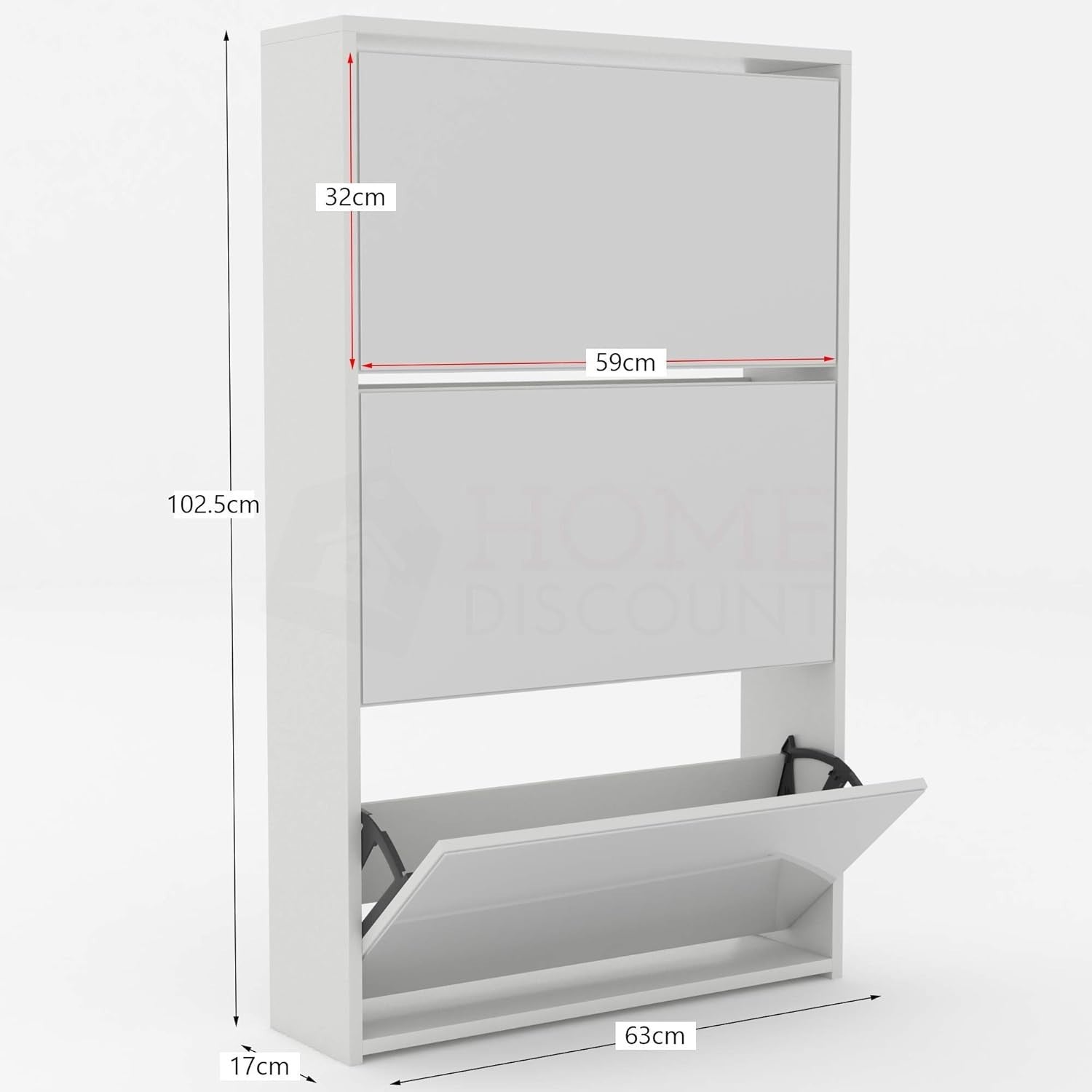 Mirrored 3-Drawer Shoe Cabinet Hallway Storage Unit 62x16.5x100cm White