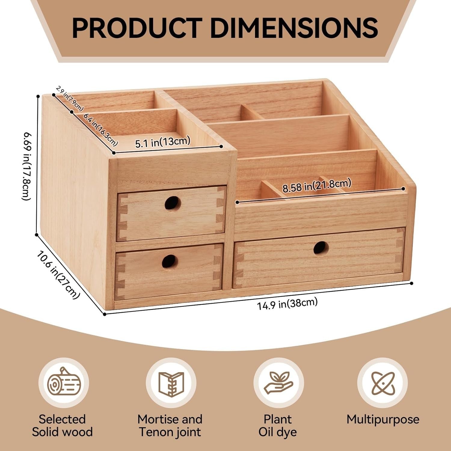 Wooden Makeup Organizer with 8 Drawers & Large Cosmetic Storage Box
