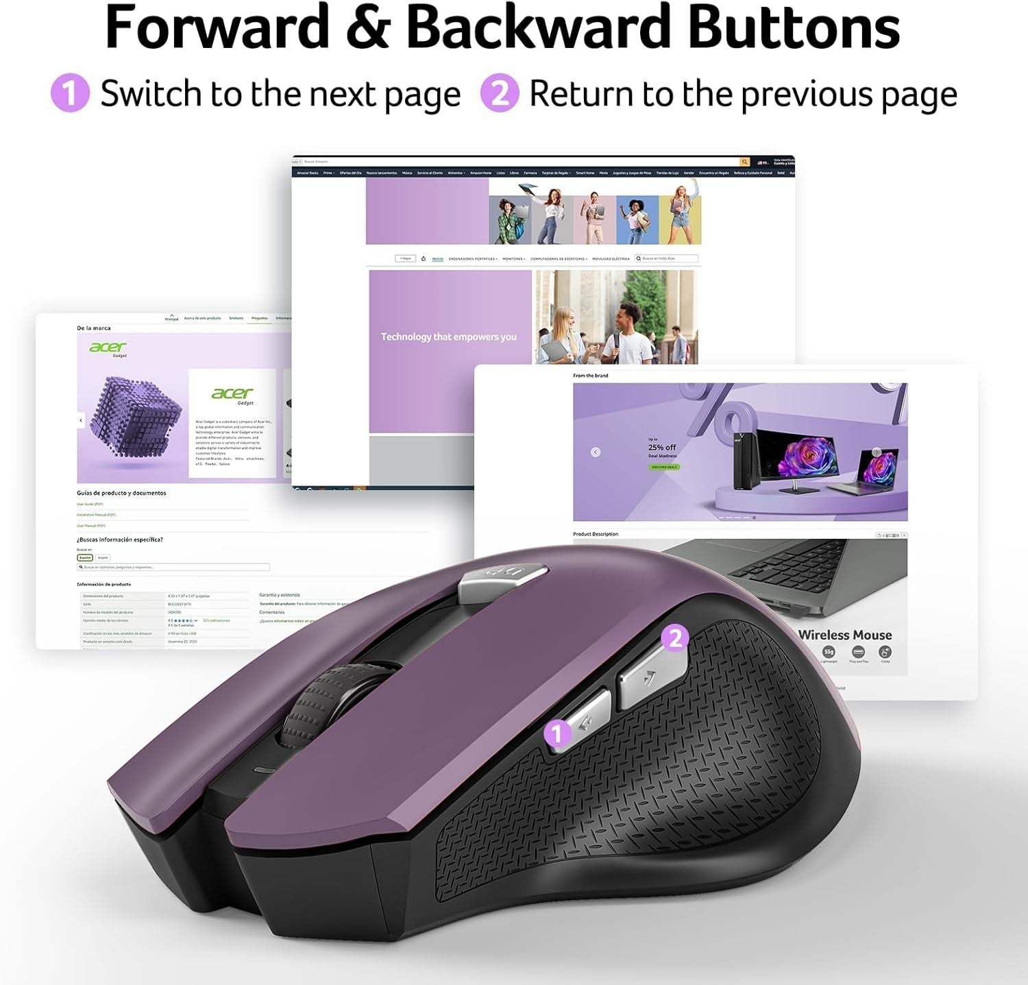 Wireless Ergonomic Mouse 2.4GHz Adjustable DPI 6 Buttons Comfort Grip Laptop