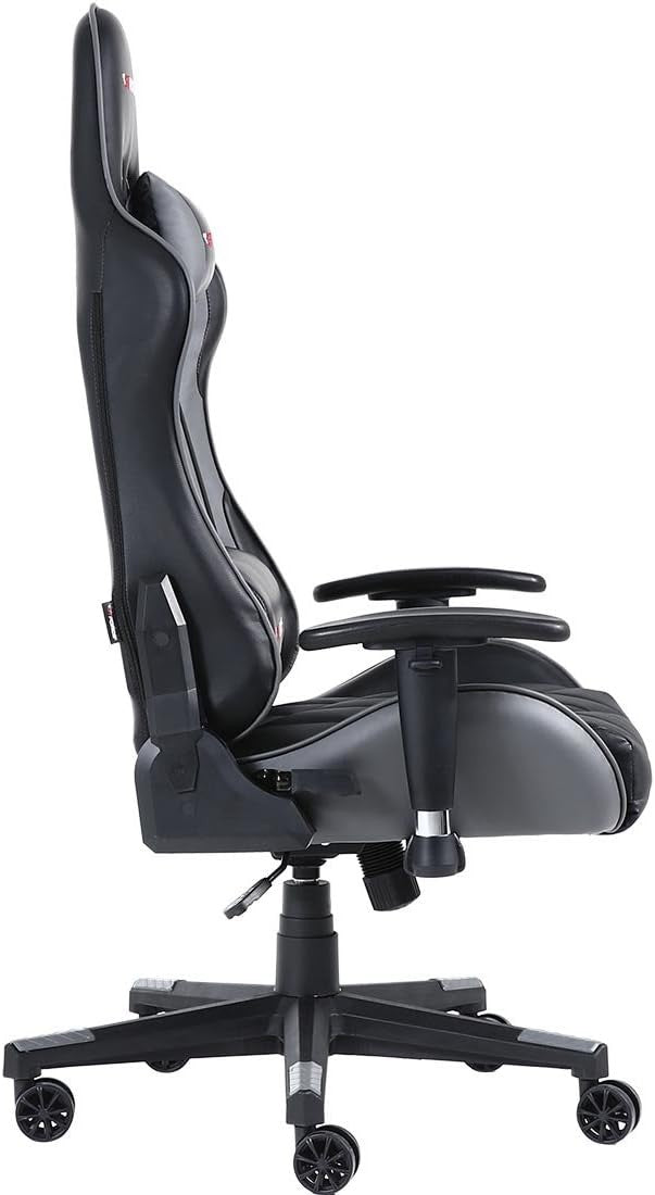 Reclining Gaming Chair Faux Leather Swivel High Back Grey