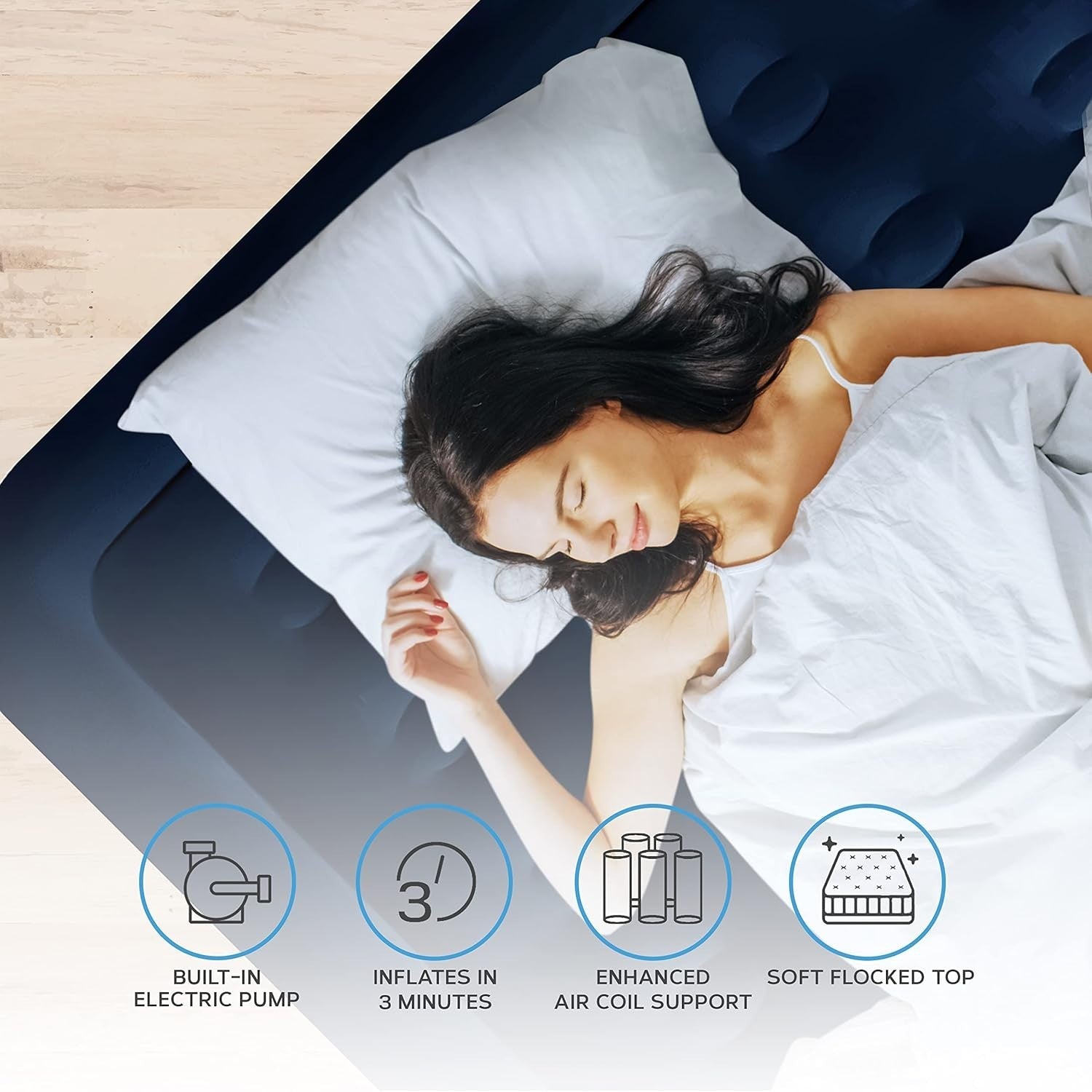 King Size Inflatable Air Mattress with Built-In Pump and 2 Plush Pillows