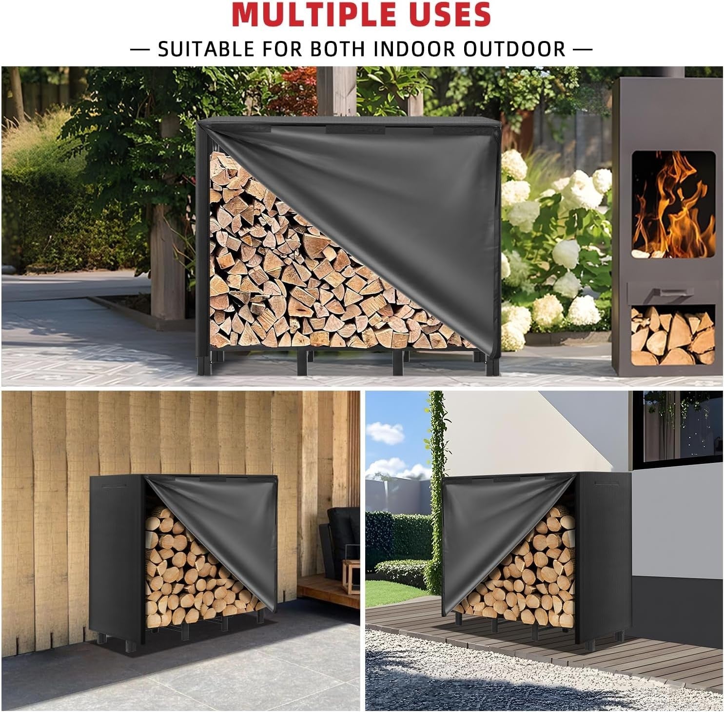 Heavy Duty Outdoor Firewood Rack with Waterproof Cover, Large 122x30.5x100cm