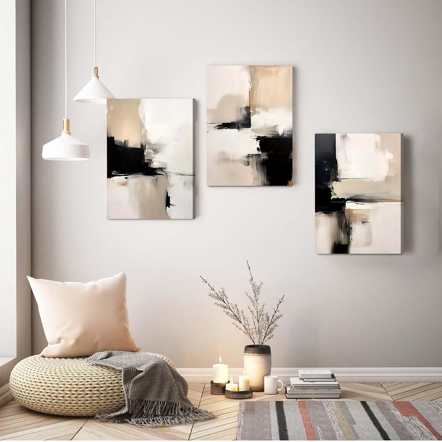 Modern Abstract Canvas Wall Art Set 3 Framed 12x16in